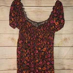 WILD FABLE Black & Floral Dress or Tunic, Top Elastic Smocking. LARGE, Vibrant!